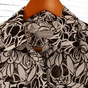 Women's Liz Claiborne Blouse, Size Medium, L/S Sheer Black & White Print